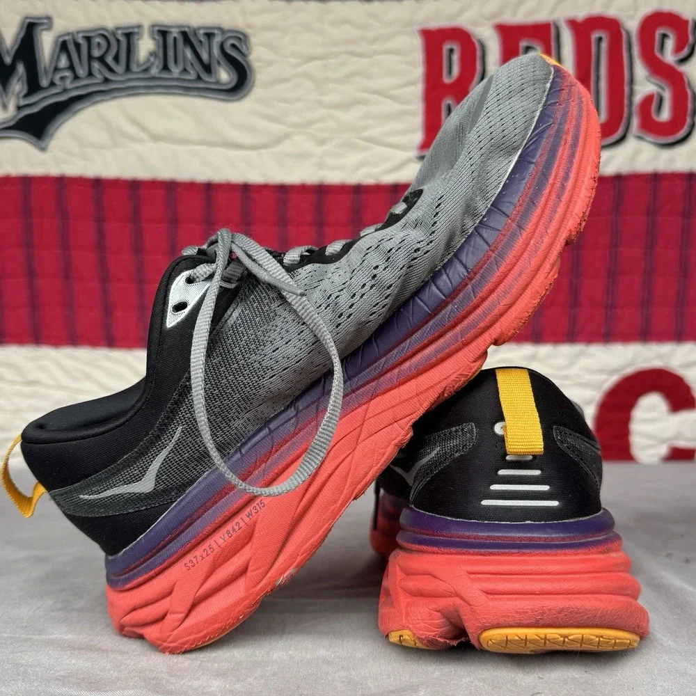 Size 8d - Hoka One One Bondi 8 Grey Black White Red‎ Men's Shoes
